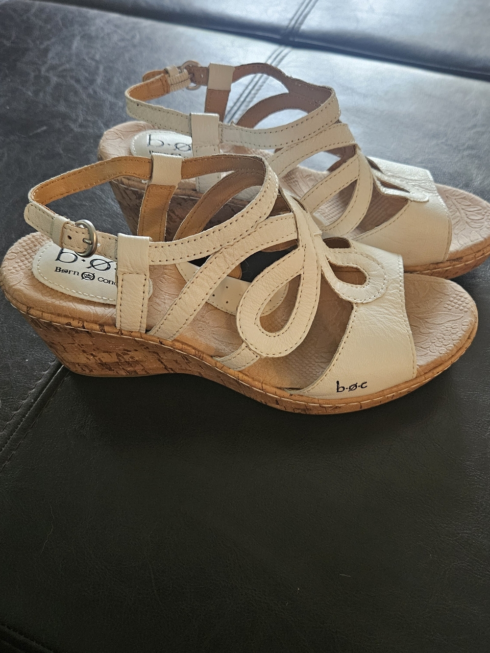 b.o.c. Women's White Strappy Cork Wedge Sandals